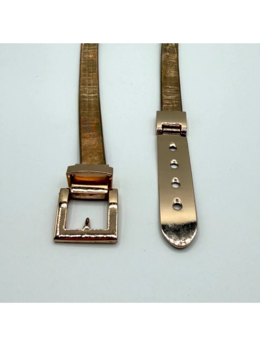 Vintage Gold Tone Stretch Metal Skinny Belt 27.5